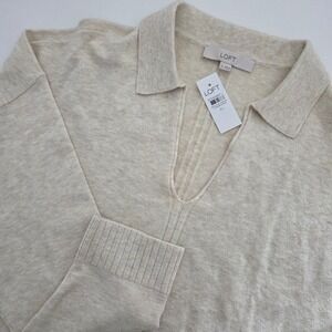NEW LOFT Women's‎ Oatmeal Heathered Knit Collared V Neck Sweater Dress XL